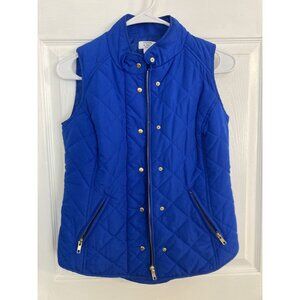 Crown & Ivy Petite Womens Quilted Royal Blue Vest With Gold Zipper & Snap Detail